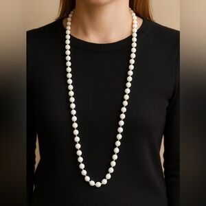 Vintage white bead necklace w/ gold-tone spacers, long strand, spring-ring clasp